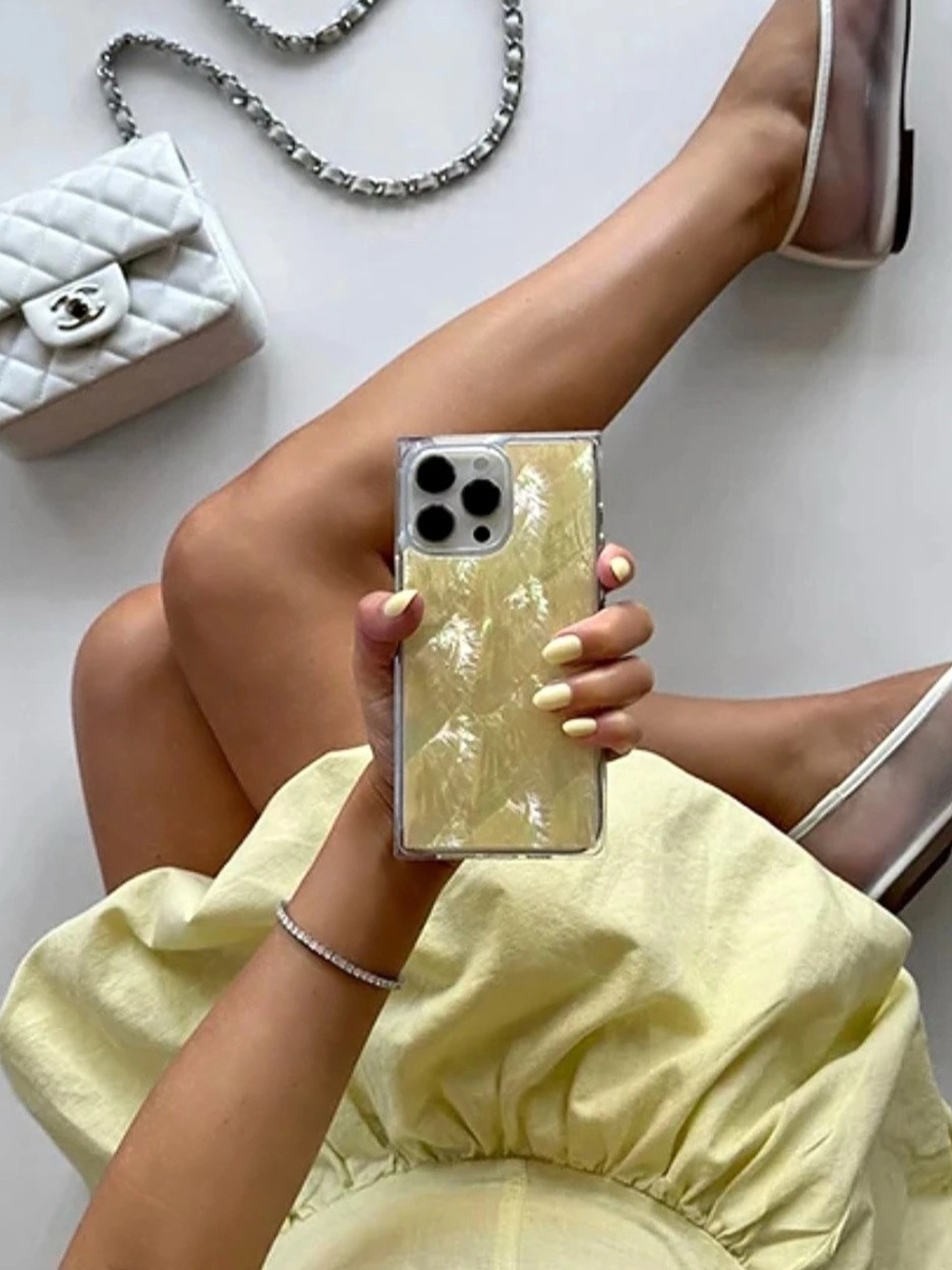 Flaunt Square cell I Phone 16 PLUS CELL PHONE Case Iridescent abalone Yellow